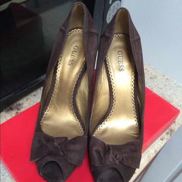 Guess Shoes - GUESS suede peep toe wedges